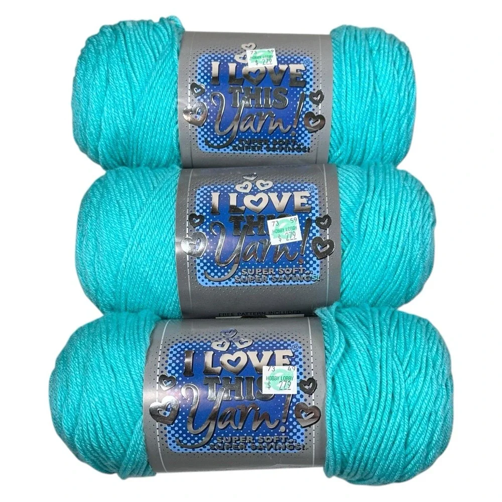I Love This Yarn Turquoise 110 Acrylic 355 yd 3 Skeins Medium 7oz Lot 8-1542